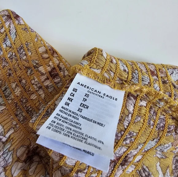 American Eagle Outfitters Xs Yellow Brown Crop Tank Topam - Picture 2 of 3